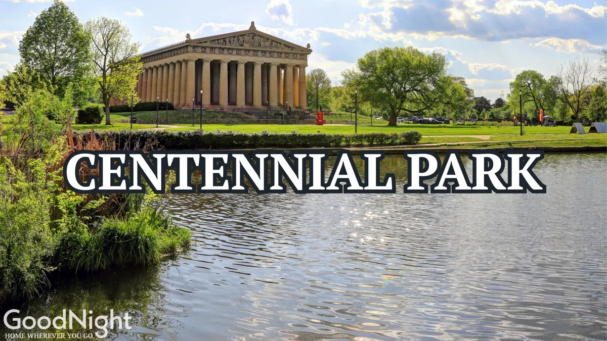 A serene view of The Parthenon, reflected on a peaceful water surface and surrounded by lush greenery. The scene invites exploration, picnics, and leisurely walks—showcasing one of Midtown’s most iconic attractions easily accessible from the property.